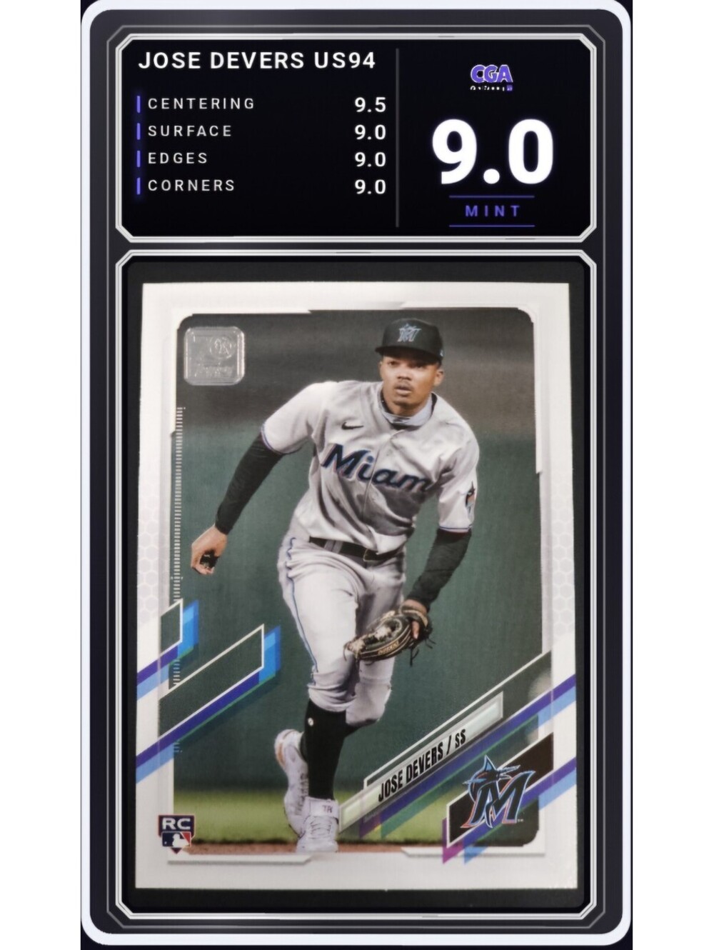 2021 Topps Update #US94 Jose Devers RC Miami Marlins MLB - CGA 9.0 Digital Grade